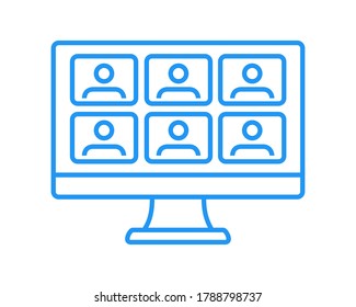 Video Conference Online Meetings Teleconference on PC Icon Virtual Chat Symbol Sign Line Outline Style. Suitable for Online School Class, Work from Home WFH & Web Seminar or Webinars Infographic
