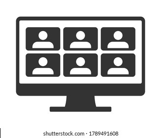 Video Conference Online Meetings Teleconference on PC Icon Virtual Chat Symbol Sign. Suitable for Online School Class, Work from Home WFH, Web Seminar or Webinars & Student Group Infographic