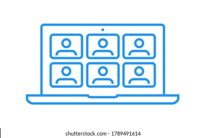 Video Conference Online Meetings Teleconference On Laptop Icon Virtual Chat Symbol Sign Line Outline Style. Suitable For Online School Class, Work From Home WFH & Web Seminar Or Webinars Infographic