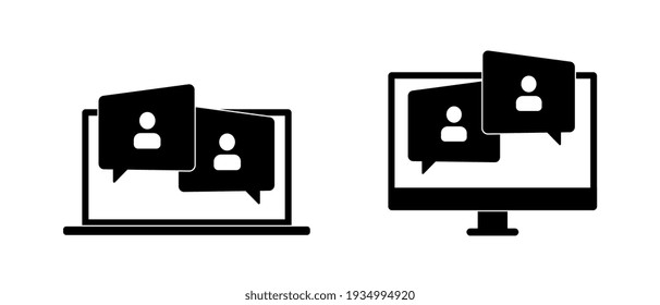 Video Conference Online Meetings Teleconference on Laptop Icon Virtual Chat Symbol Sign. Suitable for Online School Class, Work from Home WFH, Web Seminar or Webinars, Student Group