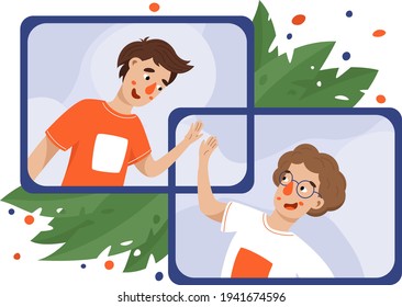 Video conference, online party, virtual meeting. Cartoon vector illustration.