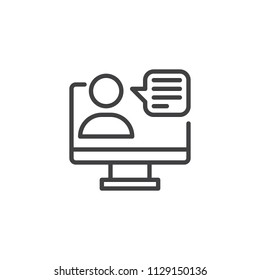 Video conference outline icon. linear style sign for mobile concept and web design. monitor user simple line vector icon. Symbol, logo illustration. Pixel perfect vector graphics