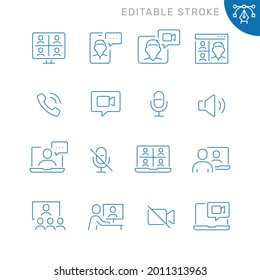 Video conference related icons. Editable stroke. Thin vector icon set