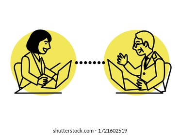 video conference remote working on laptop computer. Vector illustration.
