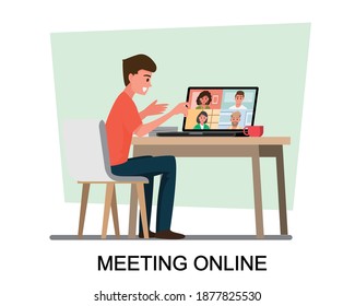 video conference remote working,online meeting work form home,Vector illustration cartoon character.