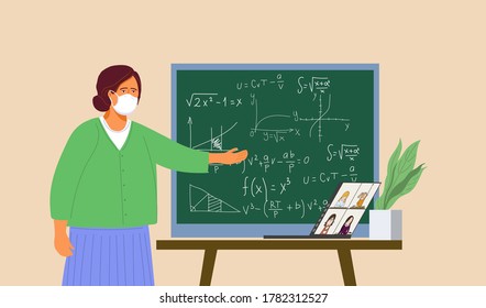 Video conference with school children.Online education concept.Vector illustration.