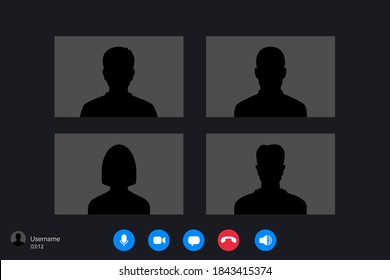 Video Conference Screen Mockup. People Silhouettes. Online Conversation. Vector Template