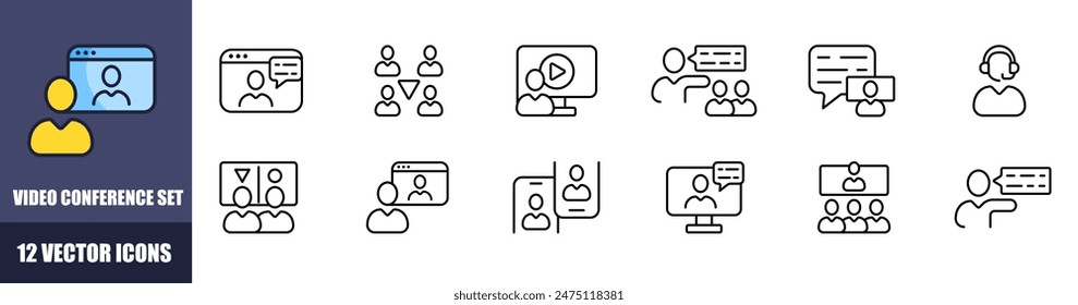 Video conference set icons. Message bubble icons. Linear style. Vector icons.