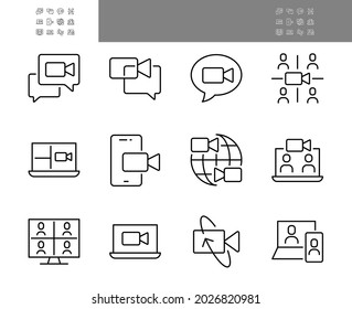 Video Conference Set of Linear Icons, a simple vector set has icons, Video call, Video training, Video Chat, Editable Stroke, 64x64 pixels