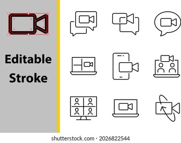 Video Conference Set of Linear Icons, a simple vector set has icons, Video call, Video training, Video Chat, Editable Stroke