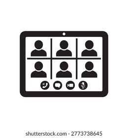 Video conference tablet screen with six participants for remote meeting