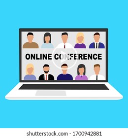 
Video conference. Teamwork flat icons for conference & communication. Video conferencing and online communication vector concept