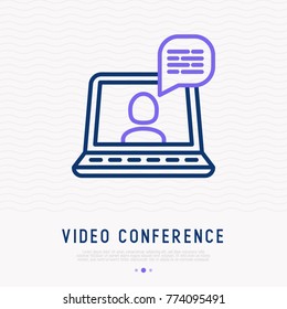 Video conference thin line icon. Modern vector illustration of internet communication.