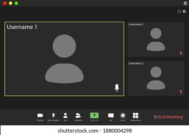 Video Conference User Interface. Video Call Screen Interface Template. Application For Social Communication.