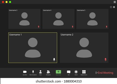 Video Conference User Interface. Video Call Screen Interface Template. Application For Social Communication.