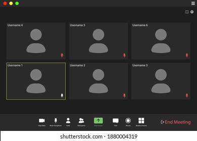 Video conference user interface. Video call screen interface template. Application for social communication.