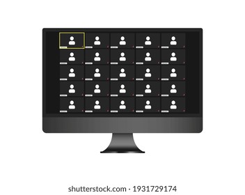 Video conference user interface, video conference calls window overlay. 25 windows