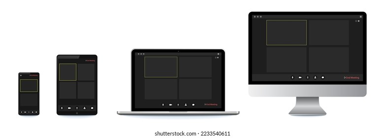 Video conference user interface, great design for any purposes. Online business webinar chat. Digital user interface. Video call screen template. Computer screen. Incoming call. Laptop screen.	