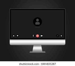 Video conference user interface on realistic computer, video conference calls window overlay.