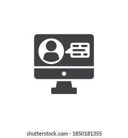 Icono vectorial de videoconferencia. signo plano relleno para concepto móvil y diseño web. Icono de glifo de chat de negocios en línea. Símbolo, ilustración del logotipo. Gráficos vectoriales