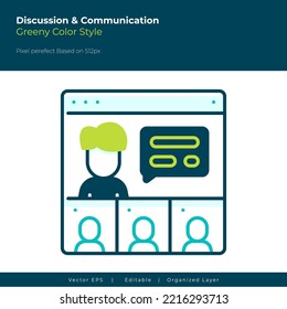 video conference Vector icon with green outline