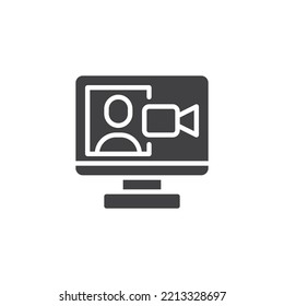 Icono vectorial de videoconferencia. Webinar rellenó el signo plano para el concepto móvil y el diseño web. Icono de glifo de encuentro en línea. Símbolo, ilustración del logotipo. Gráficos vectoriales
