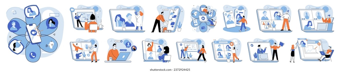 Video conference. Vector illustration. Video chat platforms enable effortless communication with colleagues Connecting through video conferences creates sense unity and purpose Meetings conducted