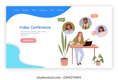 Video conference. Vector illustration. Video chat platforms have made connecting with others effortless and convenient The video conference concept revolutionizes remote meetings and discussions