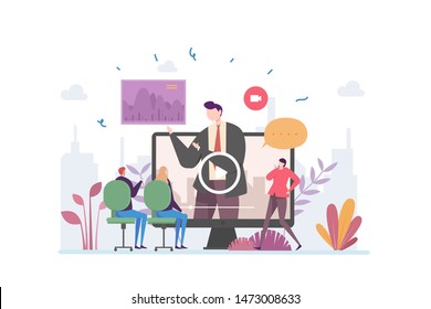 Video Conference Vector Illustration Concept Showing a group of business having a remote virtual video conference meeting, Suitable for landing page, ui, web, App intro card, editorial, flyer