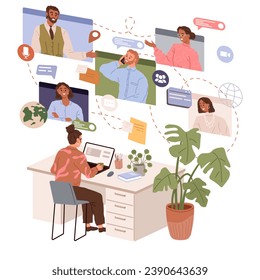 Video conference. Vector illustration. The video conference concept strengthens professional relationships Contacting clients through video conferences builds trust and rapport Joining video