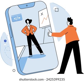 Video conference. Vector illustration. The video conference concept strengthens professional relationships Contacting clients through video conferences builds trust and rapport Joining video