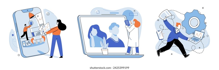 Video conference. Vector illustration. The modern technology video conferencing enhances remote communication Online video conferences facilitate networking and knowledge sharing The video call allows