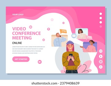 Video conference. Vector illustration. Seminars conducted via video conferences can reach global audience The audience can participate in convention through online video conferencing The video
