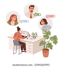 Video conference. Vector illustration. Seminars held via video conferences enable lifelong learning The audience can actively participate in convention through video conferencing Video conferences
