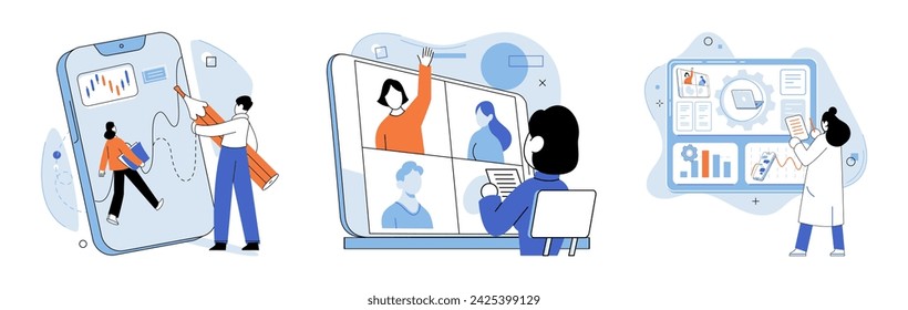 Video conference. Vector illustration. Videoconferencing connects people from different parts world Connecting with others through video conferences has never been easier Meetings conducted via video