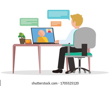 Video conference vector illustration. Webinar, distant work or learning
