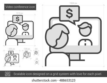 Video Conference Vector Line Icon Isolated On White Background. Video Conference Line Icon For Infographic, Website Or App. Scalable Icon Designed On A Grid System.