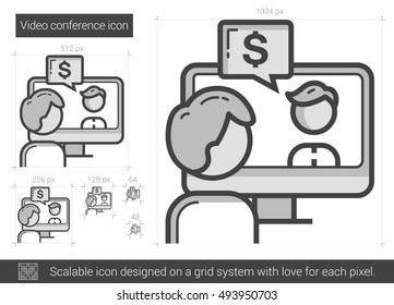 Video Conference Vector Line Icon Isolated On White Background. Video Conference Line Icon For Infographic, Website Or App. Scalable Icon Designed On A Grid System.