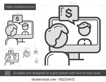 Video Conference Vector Line Icon Isolated On White Background. Video Conference Line Icon For Infographic, Website Or App. Scalable Icon Designed On A Grid System.