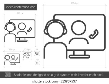 Video Conference Vector Line Icon Isolated On White Background. Video Conference Line Icon For Infographic, Website Or App. Scalable Icon Designed On A Grid System.