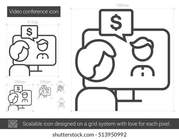 Video Conference Vector Line Icon Isolated On White Background. Video Conference Line Icon For Infographic, Website Or App. Scalable Icon Designed On A Grid System.