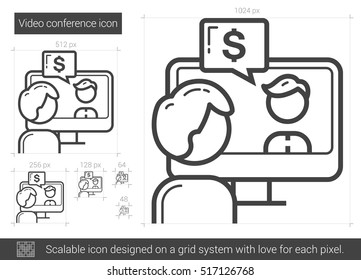 Video Conference Vector Line Icon Isolated On White Background. Video Conference Line Icon For Infographic, Website Or App. Scalable Icon Designed On A Grid System.