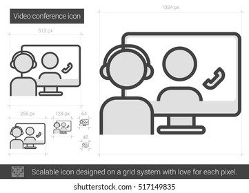 Video Conference Vector Line Icon Isolated On White Background. Video Conference Line Icon For Infographic, Website Or App. Scalable Icon Designed On A Grid System.