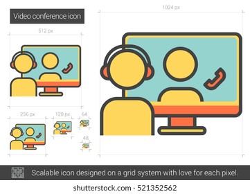 Video Conference Vector Line Icon Isolated On White Background. Video Conference Line Icon For Infographic, Website Or App. Scalable Icon Designed On A Grid System.