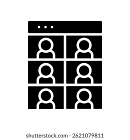 Video Conference Vector for Online Communication – Group chat call icon, webinar illustration, remote meeting concept. Glyph Icon