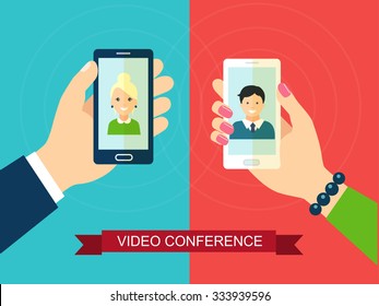 Video conference, virtual date. Vector flat illustration