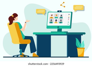 Video conference. Work from home concept. Vector illustration in flat style