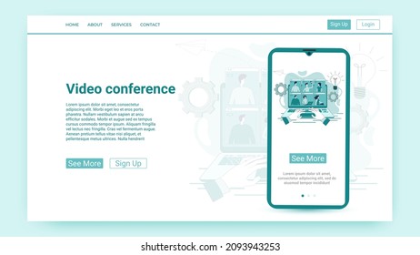 Video conference.Online communication.Remote work And online education.People communicate using an Internet connection..Website and mobile application template.