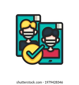 Video conferencing application, online meeting filled outline icons. Vector illustration. Editable stroke. Isolated icon suitable for web, infographics, interface and apps.