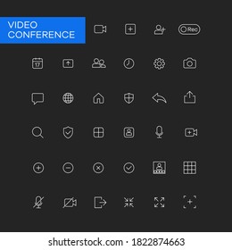 Video conferencing apps outline icon. Video call UI UX element. Video conference icon set.